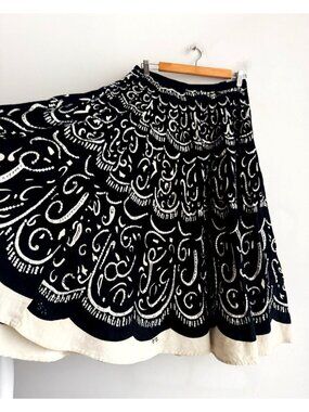 Vintage Monic Paris mid 2000s Black White Sequin Detail Circle Skirt S